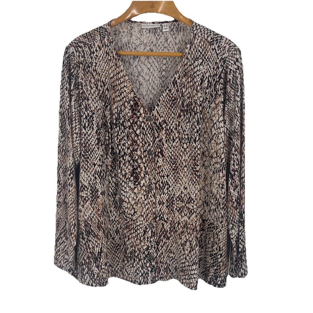 Susan Graver Womens Liquid Knit Button‎ Up Top 3X Snake Print Stretch Comfort